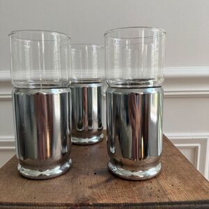 4 Hellerware Silver Atomic Age MCM Vintage Chromium Highball Glasses 6" Unmarked